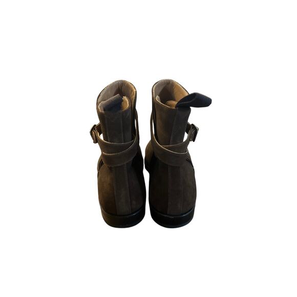 Women 8 Luf & Tung Chardin Brown Suede Leather Ankle Boots Strappy Buckle Sweden - Picture 4 of 9